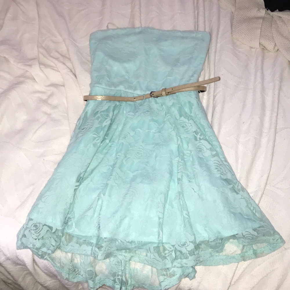 Strapless Teal Lace dress w/ belt